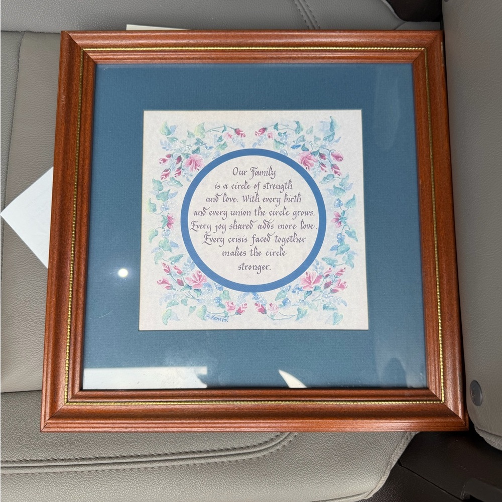Framed Floral Family Poem Wall Art - Blue Mat, Wood Frame